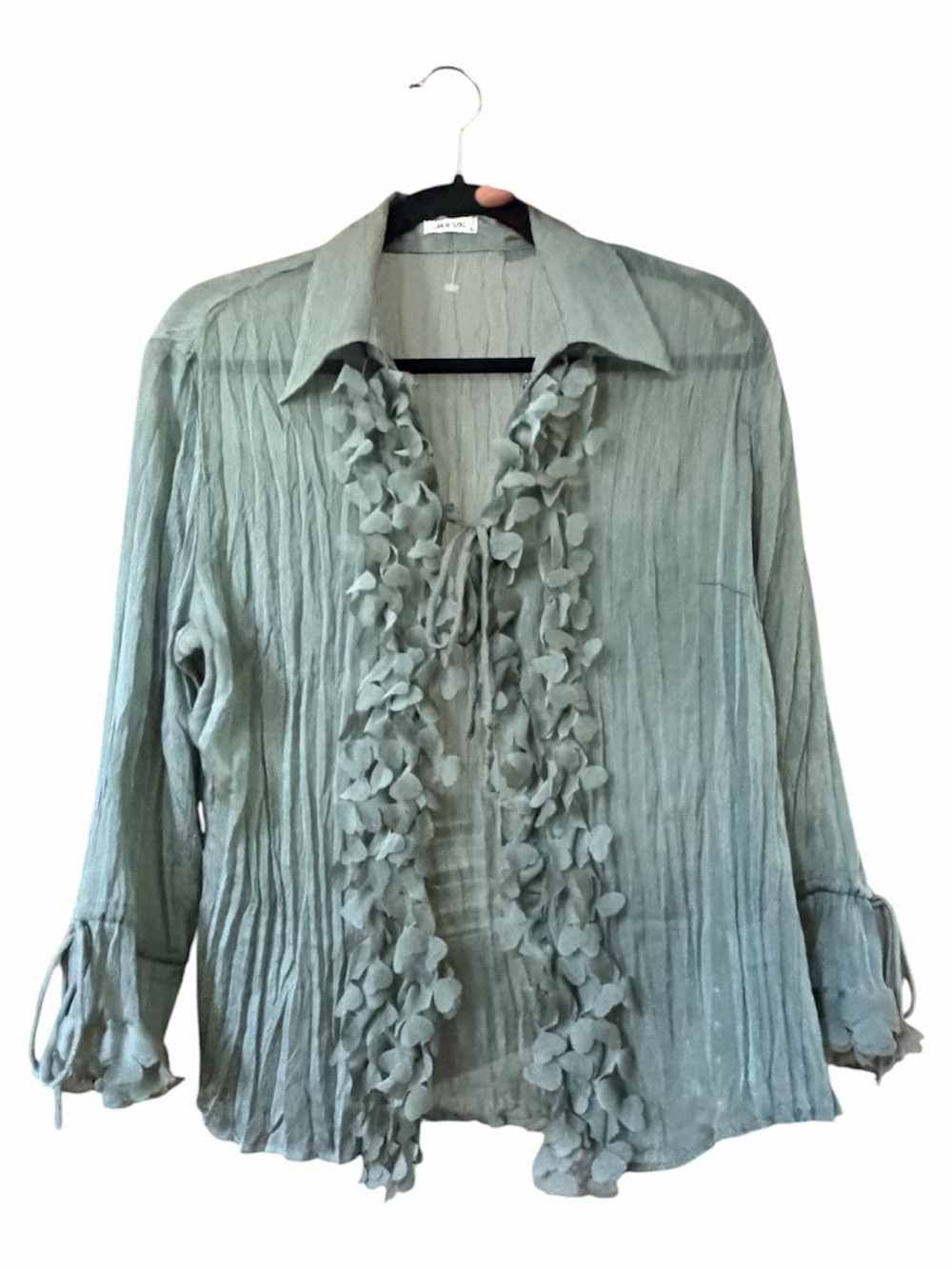 Jaipur Sage Green Ruffle Tie-Front Blouse